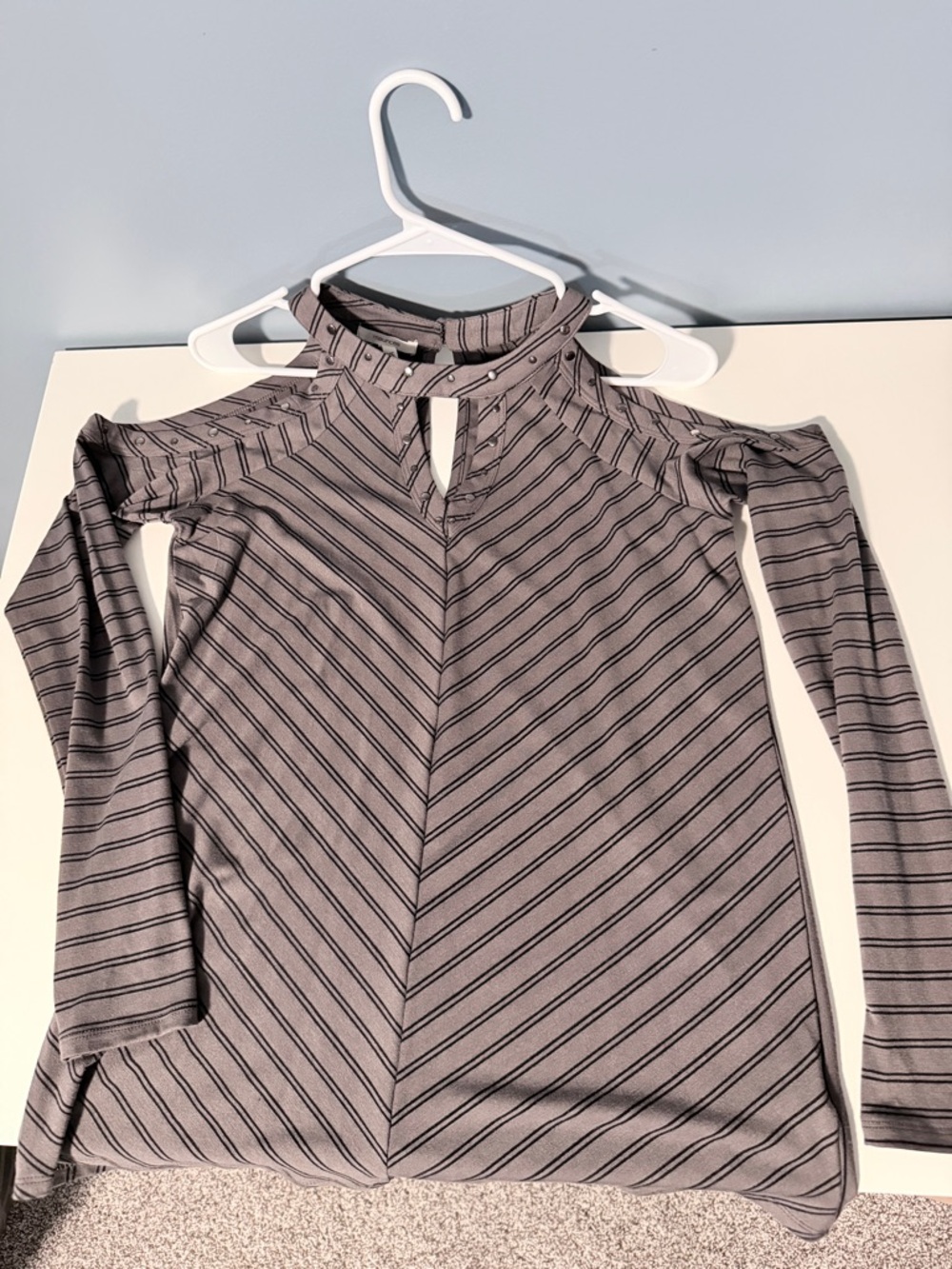 Maurice’s Striped Cold-Shoulder Mock Neck Top - Gray & Black